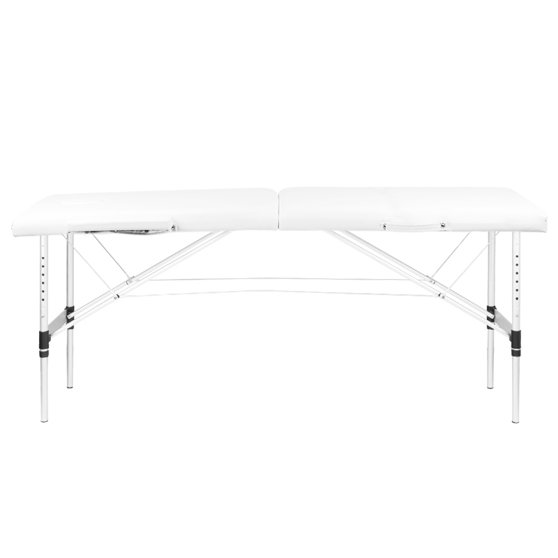 Stół, składane łóżko do masażu Komfort - 2 segmentowe - kolor biały - aluminium